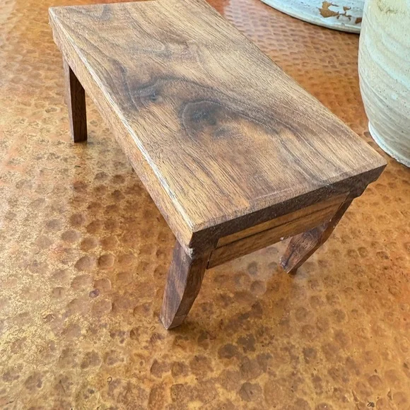 NEW Small Handmade Handcrafted Solid Walnut Wooden Dollhouse Table Plant Stand - Picture 2 of 11